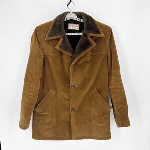 Vintage 70s McGregor Faux Fur Lined Corduroy coat USA Made 42 extra long heavy